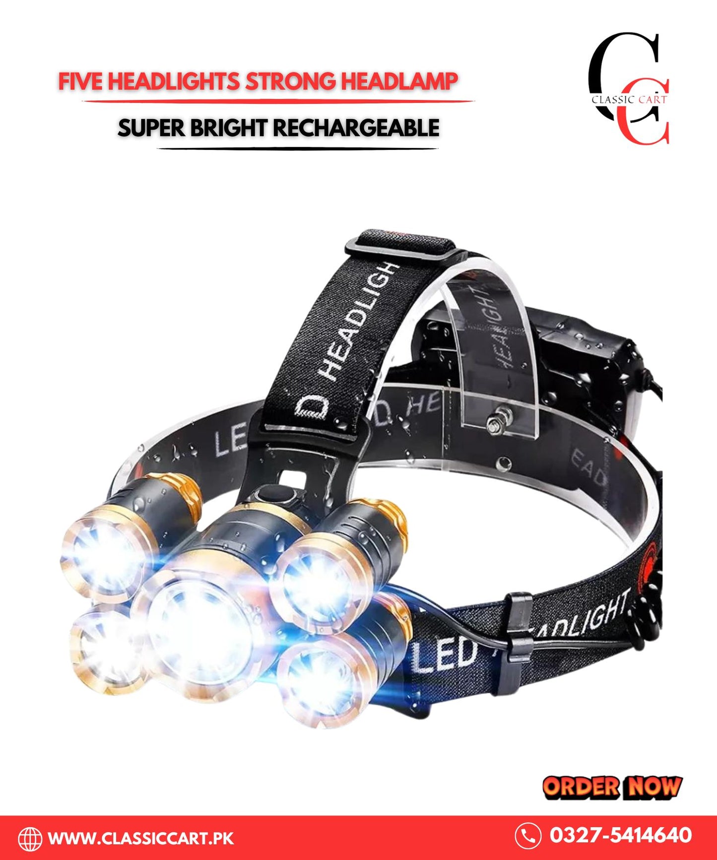 Super Bright Rechargeable Five Headlights Headlamp, Ultra-Bright LED Technology Rechargeable Convenience with Long-Range Visibility