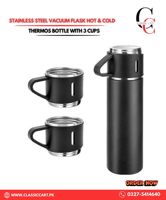 Vacuum Insulated Thermos Flask with 3 Cups