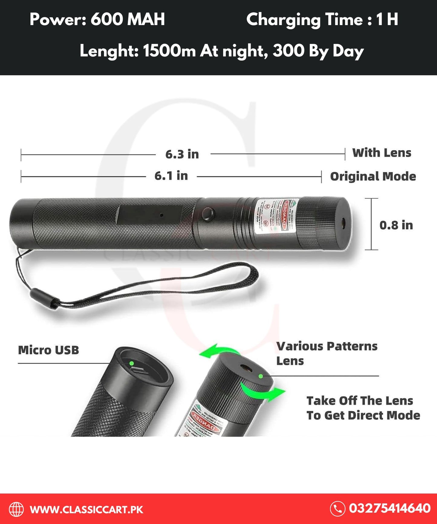 Rechargeable Green Laser Pointer 301 Party Pen Disco Light 5 Mile Battery