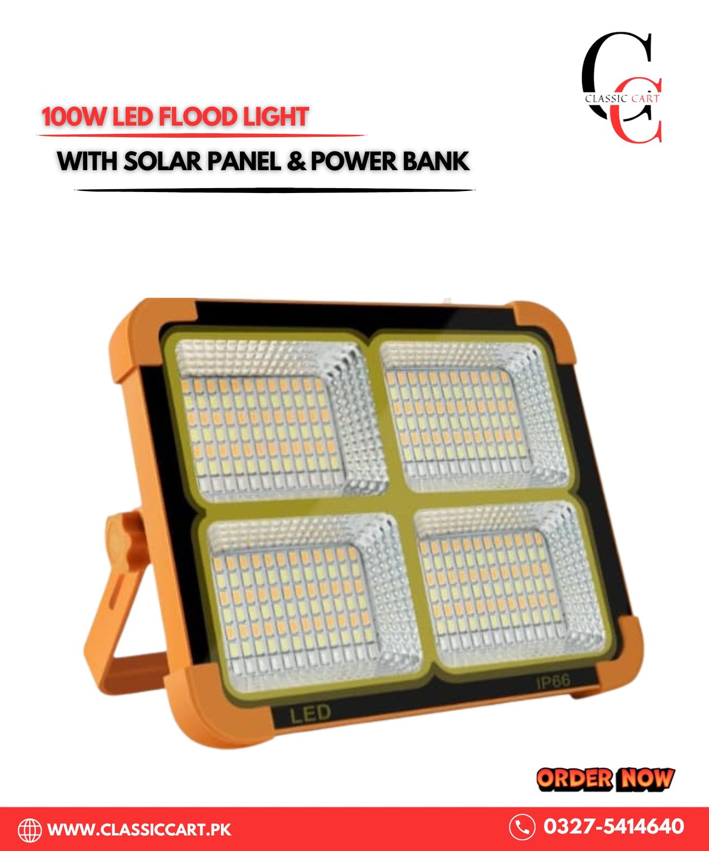 100W LED Flood Light with Solar Panel Power Bank