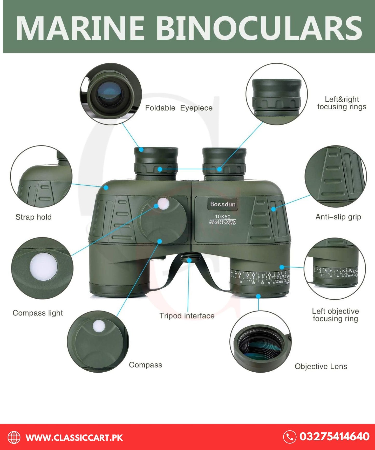 Binocular 10x50 - Night Vision with Compass