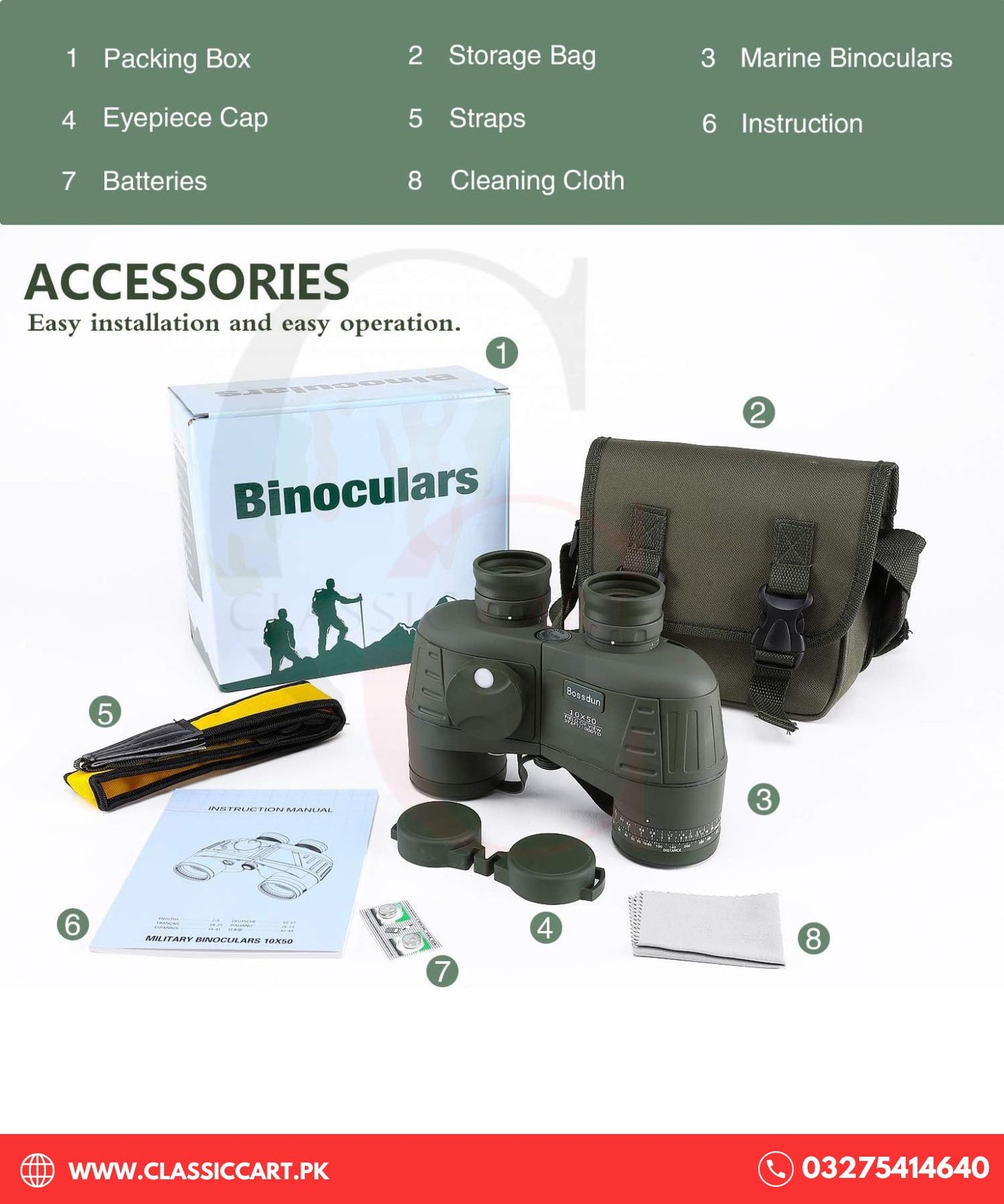 Binocular 10x50 - Night Vision with Compass